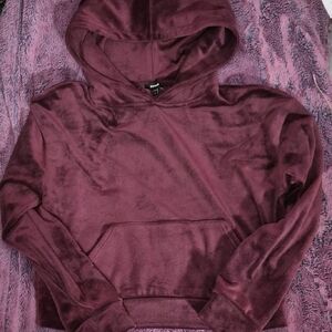 Express Purple/plum/dark Burgandy Velour Crop Hoodie Size Medium